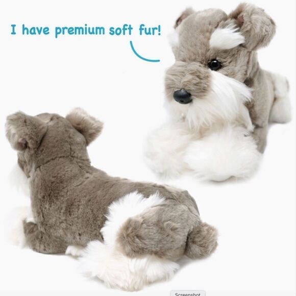 Plush Schnauzer Stuffed Puppy Dog Christmas Holiday Toy Kids Gray White Plushie - Picture 4 of 4